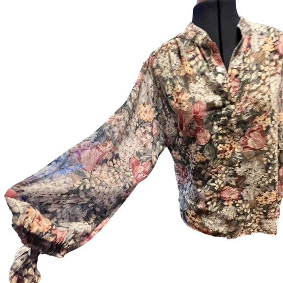 Vintage Peter Popovitch Sheer Floral Blouse Small Cotton/Poly Blend - Picture 2 of 12